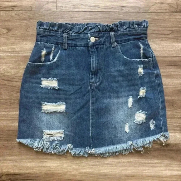 HAYDEN Distressed Paperbag Blue Denim Jean Skirt Size M - Picture 1 of 14